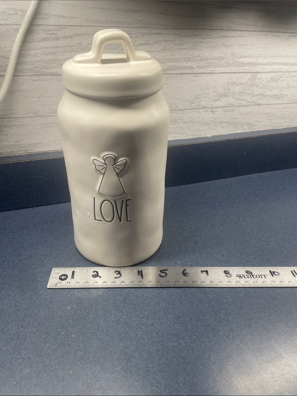 Rae Dunn White Ceramic 'LOVE' Angel Canister with Lid